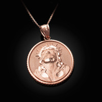 Rose Gold Jesus Christ Oval Medallion Satin DC Pendant Necklace