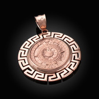 White Gold Aztec Bezel Mayan Sun Calendar Pendant