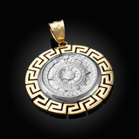 White Gold Aztec Bezel Mayan Sun Calendar Pendant