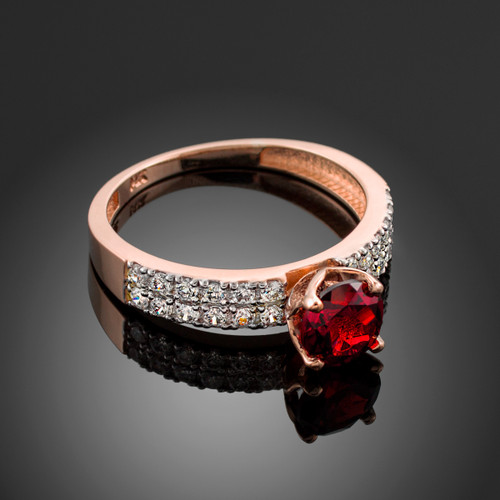 Ladies Diamond pave rose gold Engagement/Anniversary ring with genuine Ruby center stone.