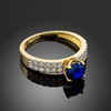 Ladies Diamond pave gold Engagement-Anniversary ring with Blue Sapphire center stone.