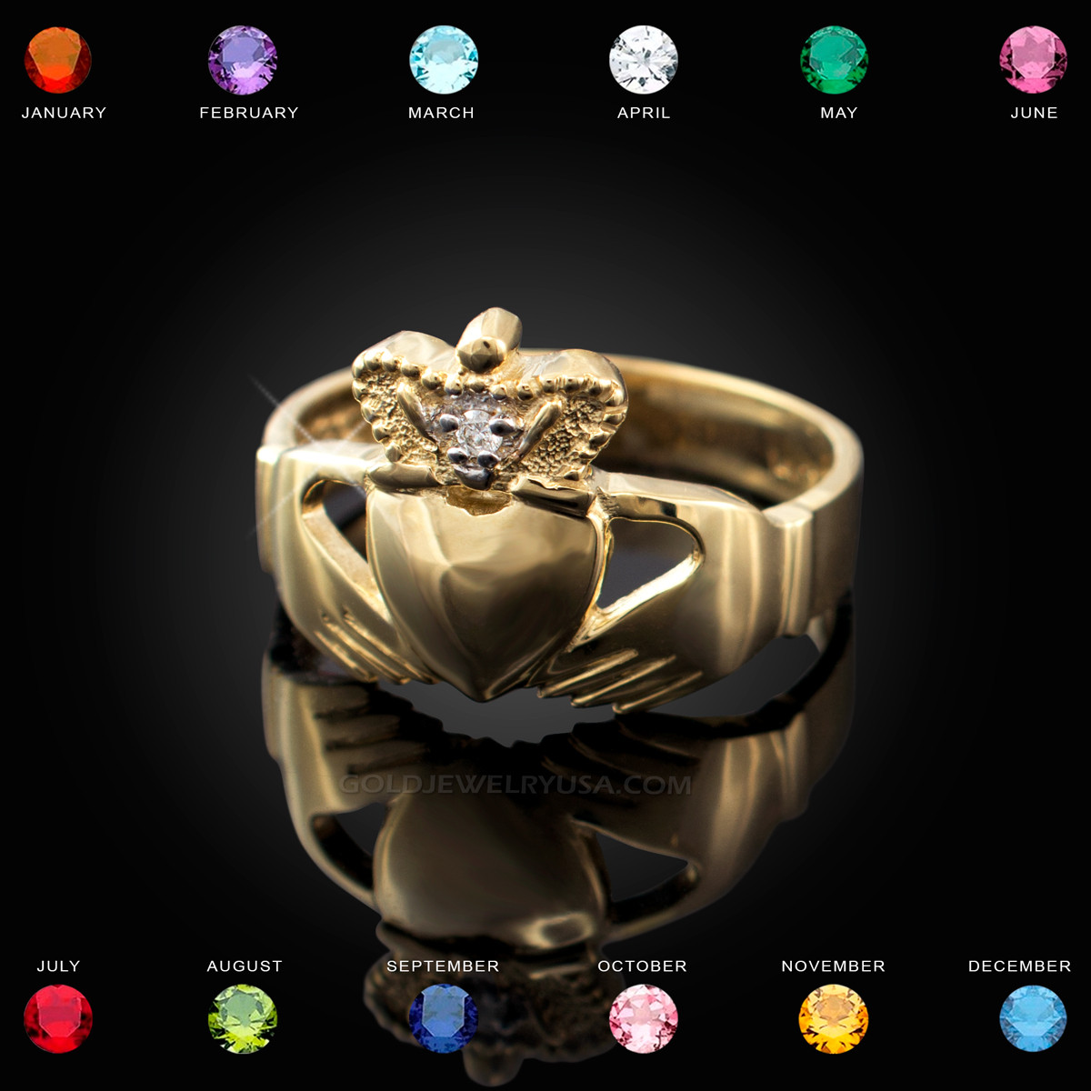 Gold claddagh ring deals with birthstone