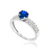 White Gold Diamond Pave Blue Sapphire Engagement Ring