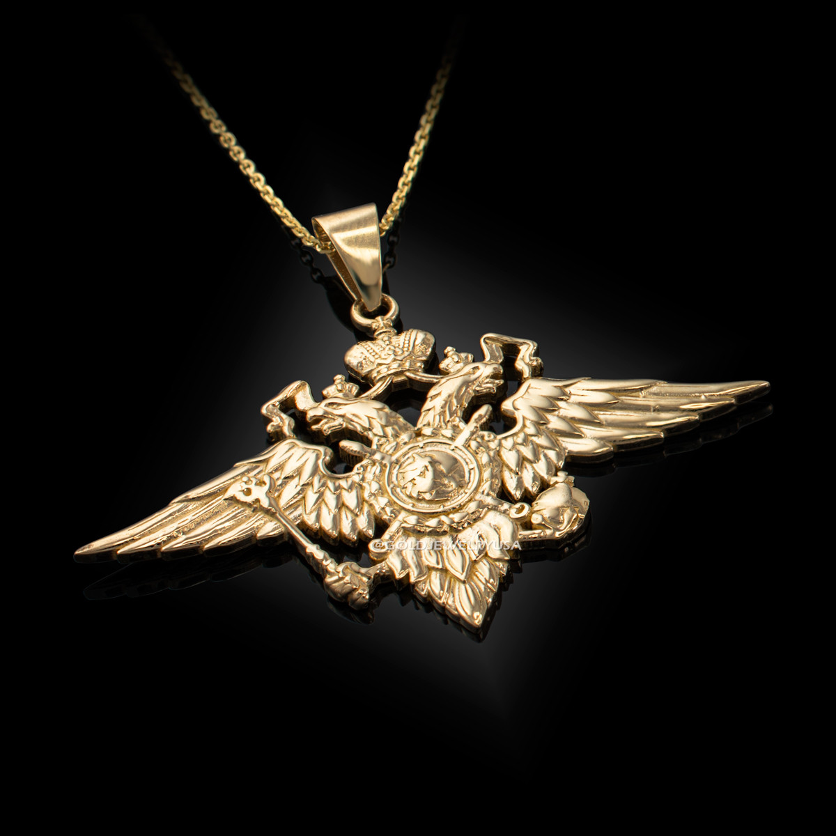 Gold Tone Eagle Necklace and Pendant Vintage Polished 18 in long NEW 