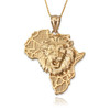 Yellow Gold Africa Map Lion Face Pendant