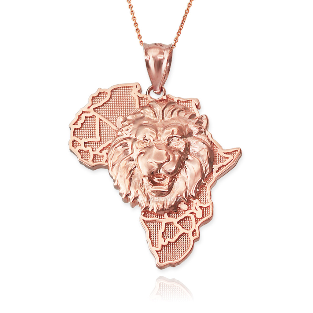 Gold Africa Lion Pendant Necklace