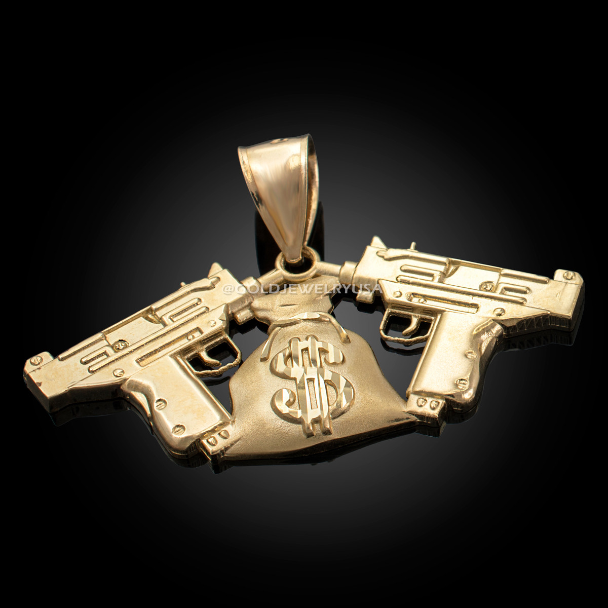 UZI Machine Gun Revolver Necklace – Stainless Steel Chain – Rose Gold Copper Tone – 20 Inch