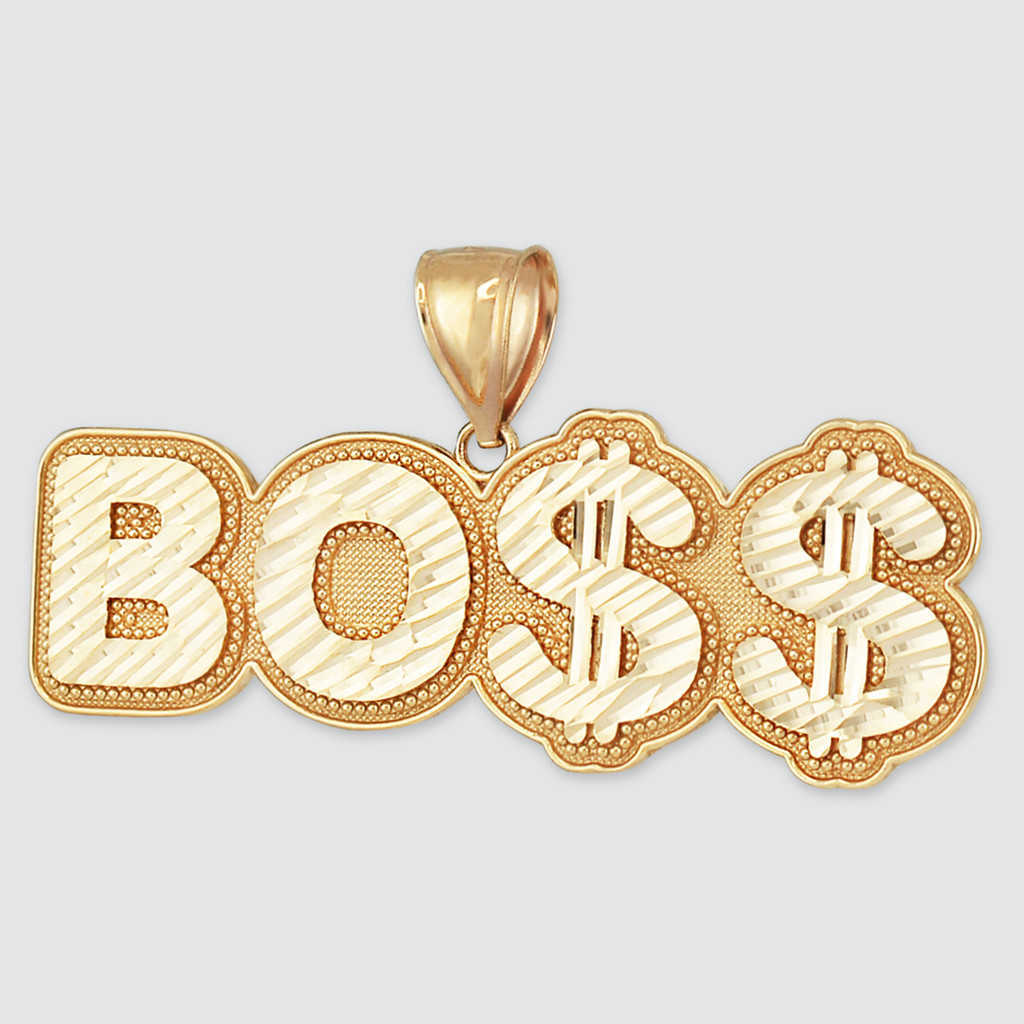 10k Real Gold Pendant Boss Script Charm 2024 Diamond-Cut