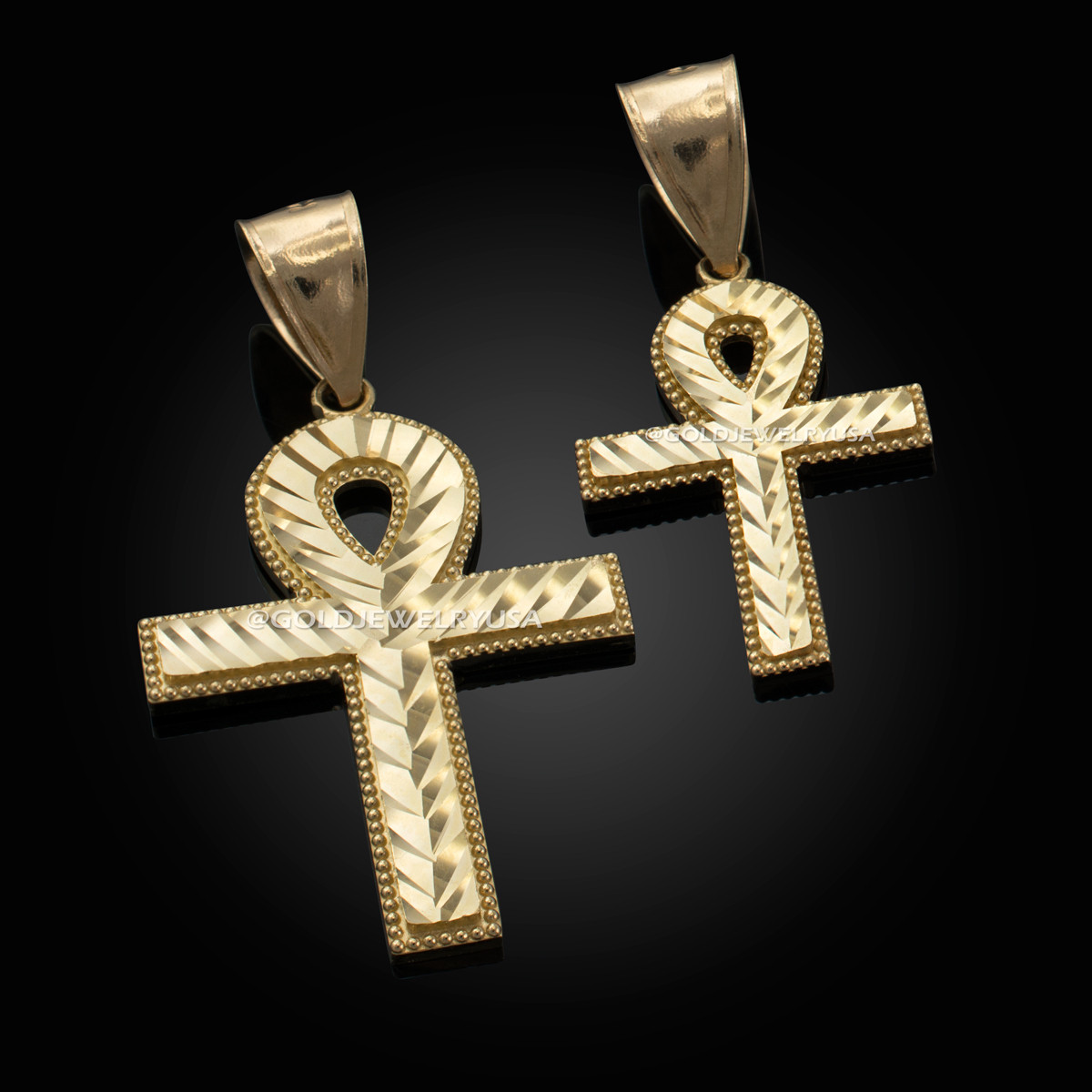 10k outlet yellow gold Ankh Cross Pendant with Diamond Cut!!