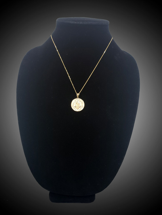 Gold Saint Benedict Medal Reversible Pendant Necklace | 10k & 14k