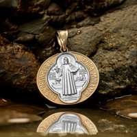 Gold Saint Benedict Medal Reversible Pendant Necklace