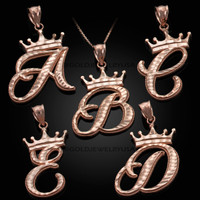 Rose Gold Cursive Crown Letter Initial Pendant Necklace