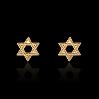 14K Yellow Gold Star Of David Jewish Stud Earrings
