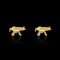 14K Yellow Gold Tiny Machine Gun Stud Earrings