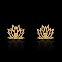 14K Yellow Gold Lotus Flower Stud Earrings