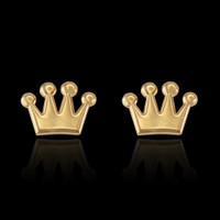 14K Yellow Gold Crown Stud Earrings