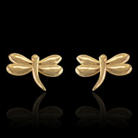 14K Yellow Gold Dragonfly Stud Earrings