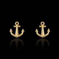 14K Yellow Gold Nautical Anchor Stud Earrings