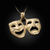 Gold Comedy and Tragedy Mask Pendant Necklace