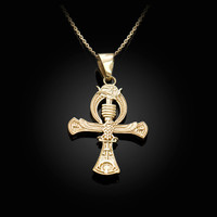 Gold Egyptian Ankh 3D Charm Necklace