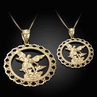 Gold Saint Michael Openwork Pendant Necklace (S/L)