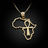Gold African Continent Egyptian Ankh Pendant Necklace