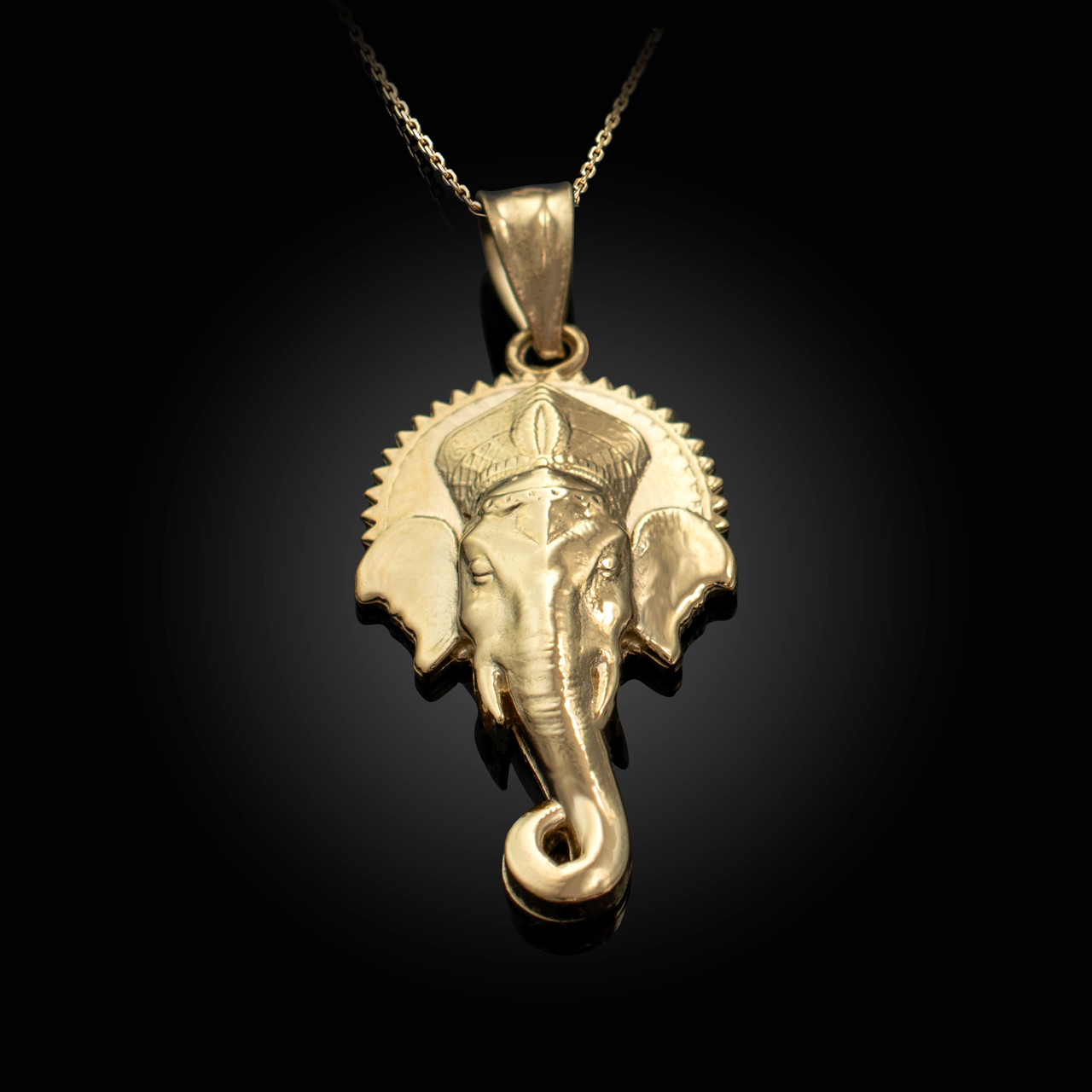 Solid Gold Hindu Elephant God Ganesha Pendant Necklace