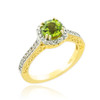 Gold Peridot Halo Diamond Pave Engagement Ring