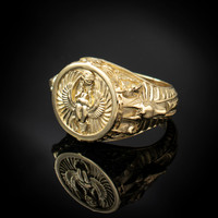 Gold Ancient Egyptian Mythology Scarab Beetle Anubis Horus Ring