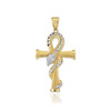 Satin Gold Egyptian Ankh DC Coiled Snake Medium Pendant