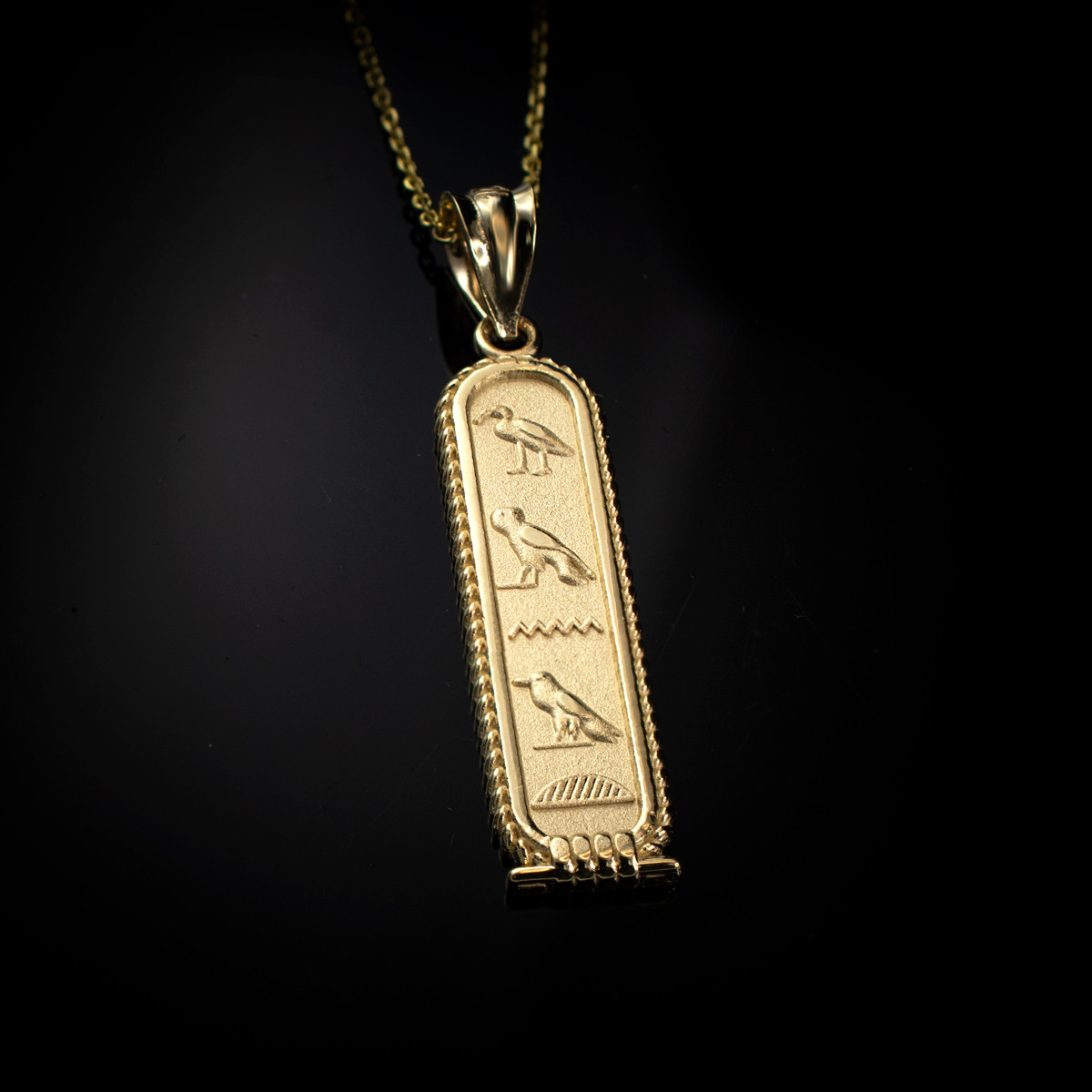 Large Egyptian Cartouche Pendant Necklace 14k Rose Gold - AZ13632