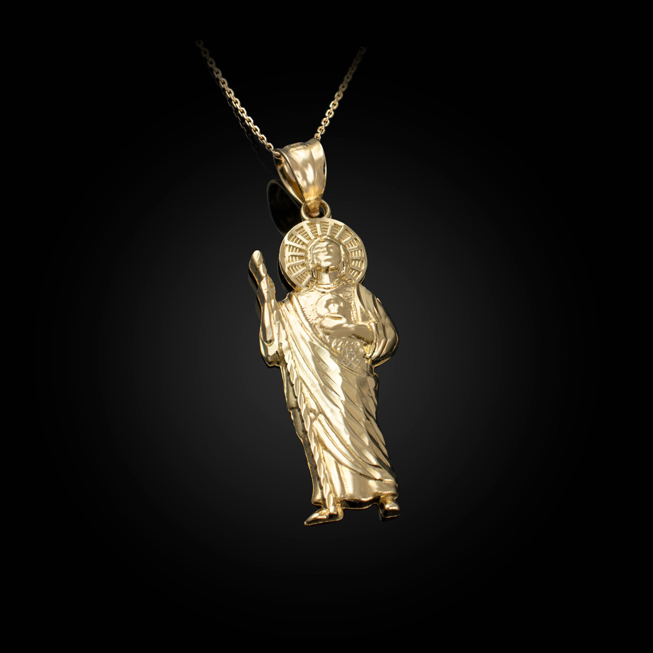 Tri-Tone Gold St. Jude CZ Pendant Necklace | Symbol of Faith and Guidance