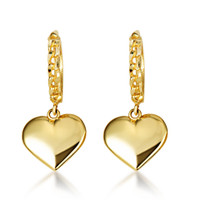 Yellow Gold Heart Shape Love Cuban Link Huggie Earrings