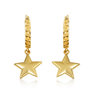 Yellow Gold Astral Star Cuban Link Huggie Earrings