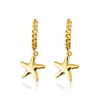 Yellow Gold Sea Starfish Ocean Cuban Link Huggie Earrings