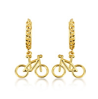 Yellow Gold Bicycle Cuban Link Huggie Earrings
