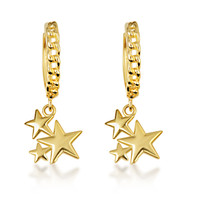 Yellow Gold Star Cluster Cuban Link Huggie Earrings