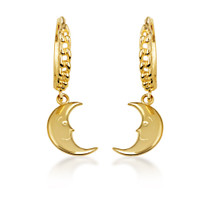 Yellow Gold Crescent Moon Face Huggie Earring