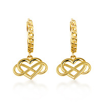 Yellow Gold Infinity Heart Cuban Link Huggie Earrings