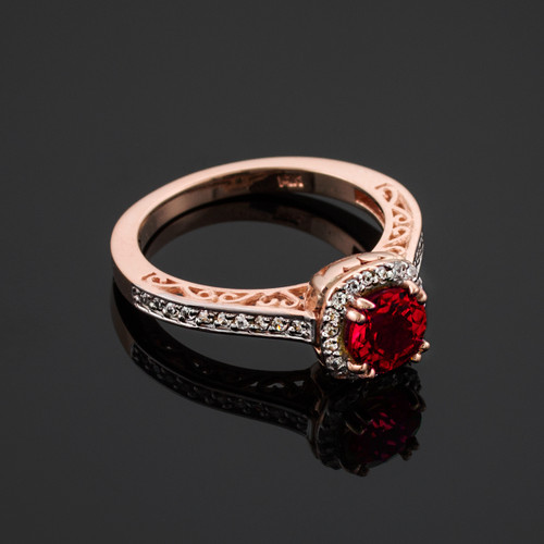 Rose gold genuine ruby engagement ring.