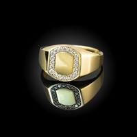Gold Oval Signet Pinky Ring with 20 Diamonds