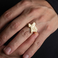 Gold Texas Lone Star State Longhorn Nugget Ring