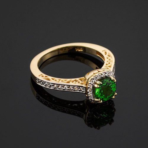 Diamond Engagement Ring with Genuine Emerald