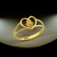 Dainty Gold Hamsa Heart Ring for Women