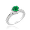 White gold diamond pave Engagement ring with genuine Emerald