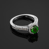 White gold diamond pave Engagement ring with genuine Emerald
