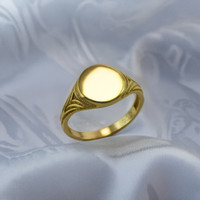 Polished Gold Baby Signet Ring Classic Round Design