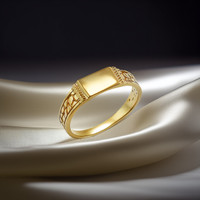 Gold Nugget Band Square Rectangle Baby Signet Ring