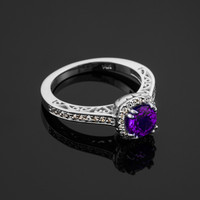 White Gold Amethyst Solitaire Halo Diamond Pave Gold Engagement Ring