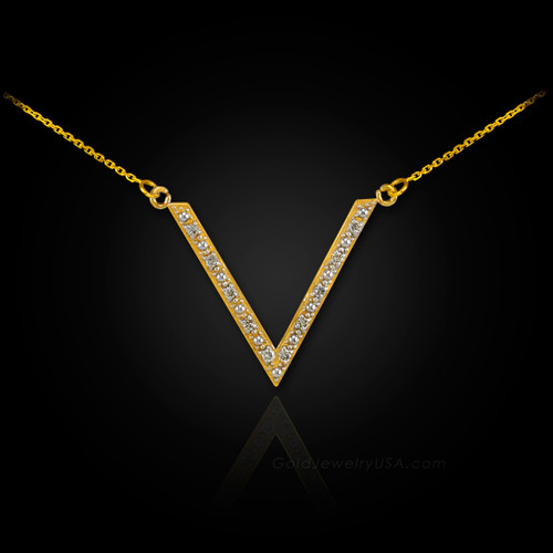 14k Gold V necklace with diamonds